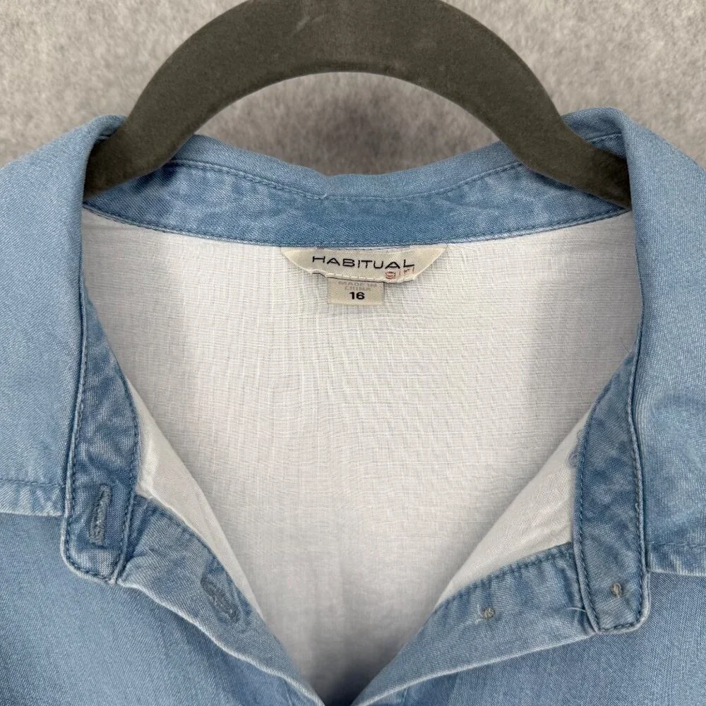 Habitual Girl Chambray Bubble Hem Dress Size 16 Button Front Puff Sleeve NEW